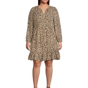 Vince Camuto Tan and Black Leopard Print Ruffle Hem Dress
